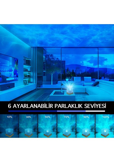Hymark Kristal Kuzey Işıkları Okyanus Dalgası 16 Renk Projektör Dahili Pil Gece Lambası Kumandalı Dokunmatik Çok Renkli