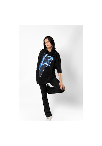 Tarzsokak Mask Baskılı Beyaz Unisex Oversize Siyah