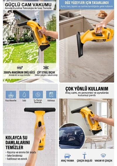 Steiner 150w Şarjlı Spreyli Ve Vakumlu 200 Ml Kapasiteli Mikrofiber Bezli Cam Silme Temizleme Makinesi
