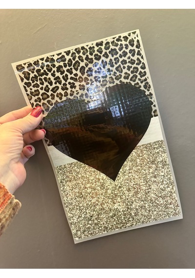 Ütü İle Yapışan Kalpli Leopar Transfer Baskı Arma 29x20 Cm