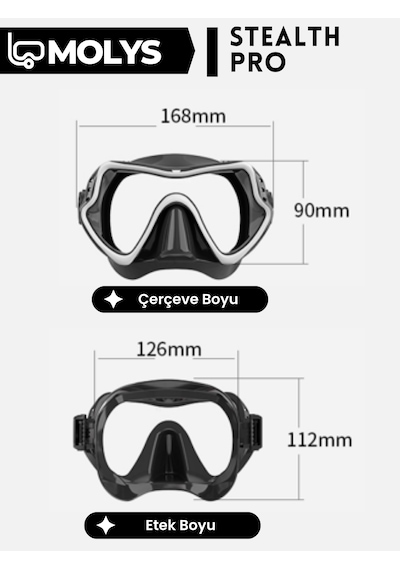 Molys Stealth Pro Alüminyum Dalış Maskesi + Antı Fog Buğu Önleyici Film + Eva Koruyucu Taşıma Kutusu Siyah - Mavi