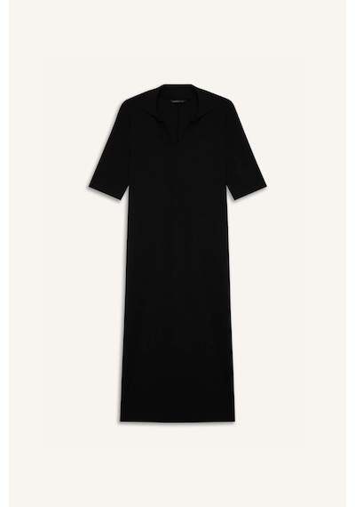 DeFacto Bodycon Vücudu Saran Polo Yaka Fitilli Kaşkorse Kısa Kollu Midi Elbise E6806AX25SPBK27