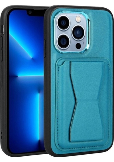 Apple Uyumlu iPhone 13 Pro Max Kılıf Kartlıklı Standlı Pu Deri Zore Memo Kapak Mavi
