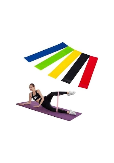 Aerobik Bant 5 Li Pilates Yoga Bandı Evimdeyokyok Çok Renkli