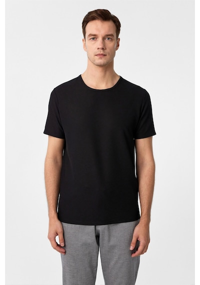Süvari Siyah Slim Fit Armürlü Bisiklet Yaka Tişört-37262 Siyah