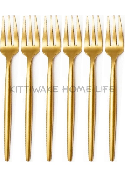 6 Lı Gold Limon Ve Fondü Çatalı 13 Cm Paslanmaz Çelik Mini Servis Çatalı Takımı