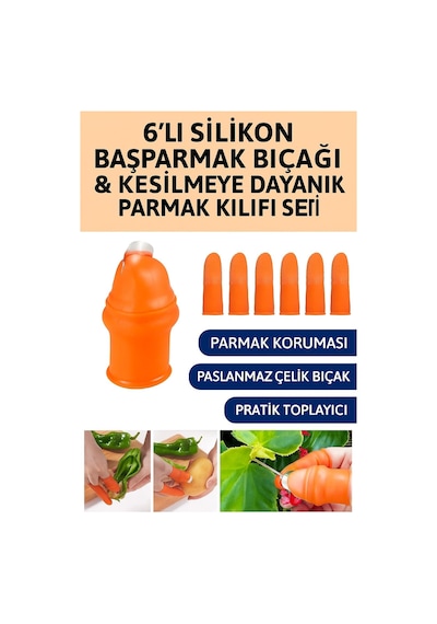Kyrotech 6'li Silikon Başparmak Bıçağı Ve Kesilmeye Dayanıklı Parmak Kılıfı Seti, Meyve Ve Sebze Toplama İçin
