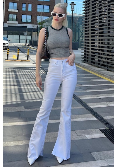 Madmext Kadın Beyaz Yırtmaçlı Likralı İspanyol Paça Jean Pantolon Mg1518 Beyaz Madmext Kadın Beyaz Yırtmaçlı Likralı İspanyol Paça Jean Pantolon Mg1518 Beyaz