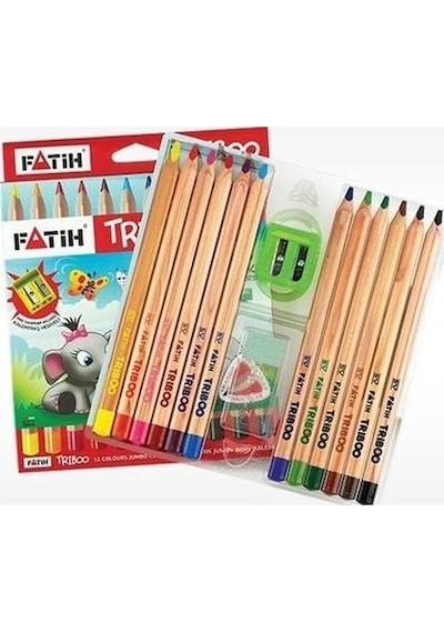 Fatih Jumbo Kuruboya Kalemtraş 12 Renk Fatih Triboo Jumbo Kuru Boya 12 Renk Karton Kutu Kalemtraş Diğer