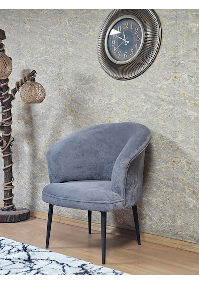 Zafir Tekli Teddy Siyah Boyalı Sivriltme Ayak Çay Seti Koltuk Tekli Berjer , Balkon, Salon, Ofis Gri