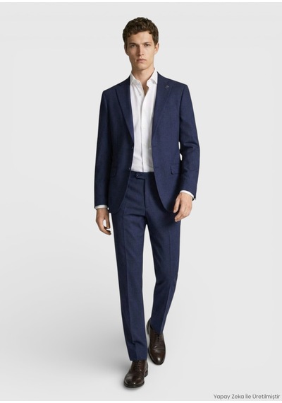 Ramsey Açık Lacivert Düz Modern Fit %100 Yün Takım Elbise