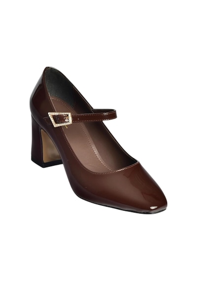 Fox Shoes V250670708 Kahverengi Rugan Kalın Topuklu Kadın Ayakkabı Kahverengi