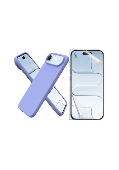 Apple Uyumlu iPhone 17 Air Içi Kadife Lansman Kılıf Ve Seramik Tam Kaplayan Cam Ekran Koruyucu Lila
