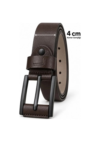 Suma Erkek Koyu Kahverengi 4 Cm Metal Tokalı Kot Ve Kumaş Pantolon Kemeri