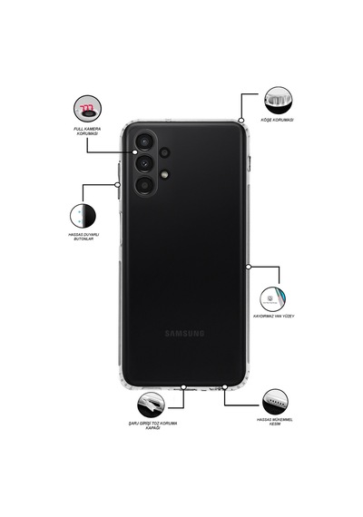 Samsung Galaxy Uyumlu A13 4G Tıpalı Kamera Korumalı Şeffaf Premier Kılıf