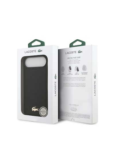 Apple Uyumlu iPhone 17 Air Kılıf Lacoste Lisanslı M-safe Şarj Özellikli Pu Deri Metal Logolu Kapak Siyah Siyah