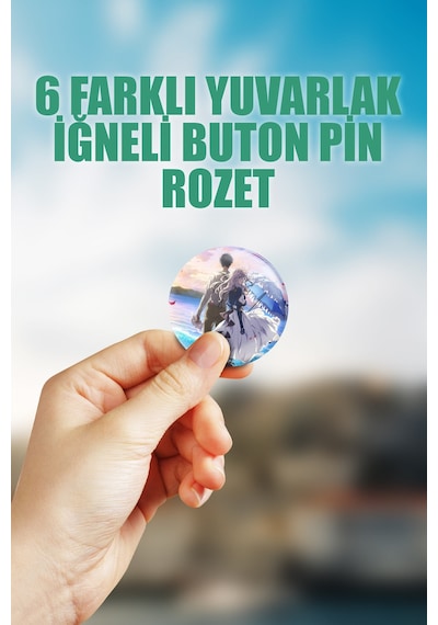 Violet Evergarden Çanta Süsü Rozet İğneli Buton Rozet Seti 6 Adet Çok Renkli