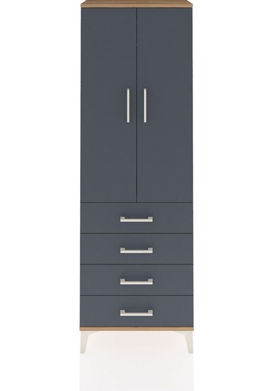 Arges Dolap Tek Raflı 4 Çekmeceli Tek Askılı 60x30x182 Çam-an... Çam