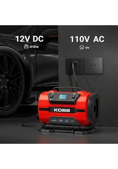 Kb301 Dijital Lastik Şişirme Pompası, 12v/220v, 150 Psı, 35l/dk Hava Akışı, Led Ekran, Siyah, 1.6kg Diğer