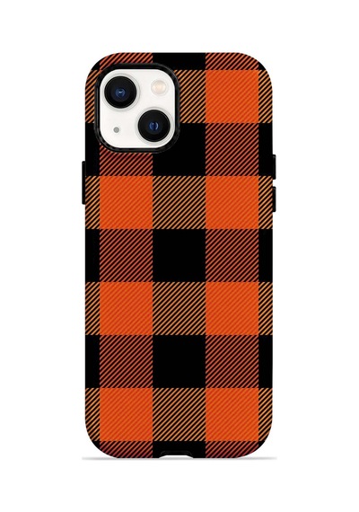 Velvoria Valestra Orange Buffalo Check Apple iPhone Uyumlu 14 Darbe Korumalı Kılıf Valestra Select - Orange Buffalo Check