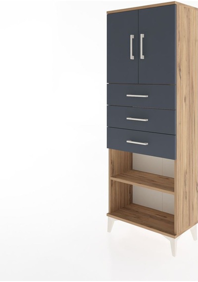 Arges Dolap 3 Raflı 3 Çekmeceli 2 Kapaklı 60x30x163 Çam-antrasit Atlas Çam