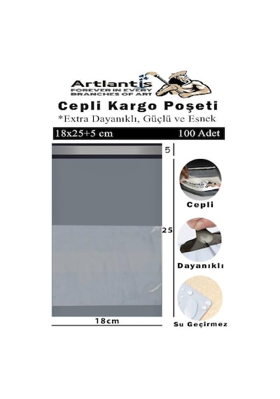 Plastik Kargo Poşeti Cepli 18x25+5 Cm 100 Adet 1 Paket Ekonomik Cepli Kargo Poşeti Dayanıklı Gri Esnek 1 Adet
