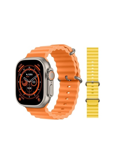 GS8 Watch 8 Ultra Akıllı Saat Turuncu Watch 2.02 Inc Sarı Silikon Kordon Hediye (İthalatçı Garantili)
