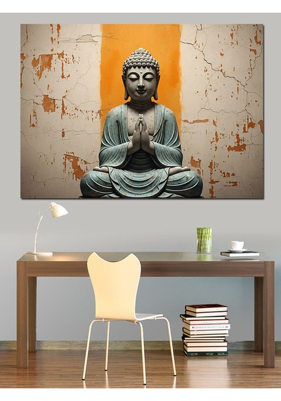 Ahşap Tablo Meditasyon Yapan Taş Buda Heykeli