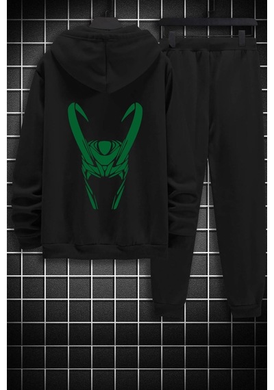Uyguntarz Unisex Floki Baskılı Eşofman Takımı Siyah