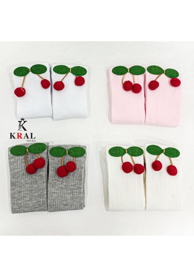 Kral Socks Kız Çoçuk Çorap Kiraz Desenli Renkli Pamuklu Okul Çorabı