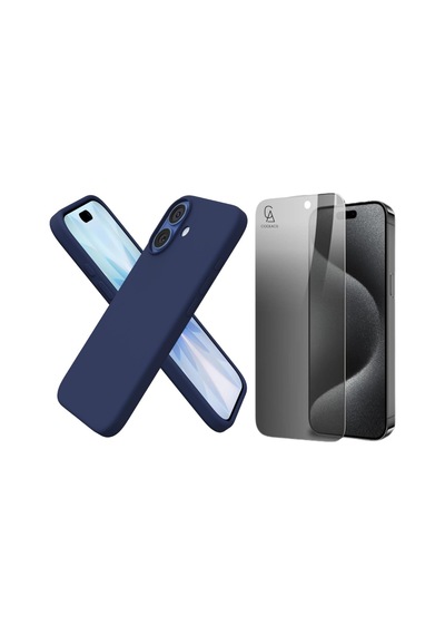 Apple Uyumlu iPhone 17 Içi Kadife Lansman Kılıf Ve Hayalet Privacy Tam Kaplayan Cam Ekran Koruyucu Lacivert