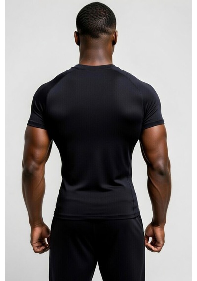 Premium Siyah Kısa Kol Compression Erkek T-shirt Spor Gym Fitness Boks Kickboks Tişört Siyah