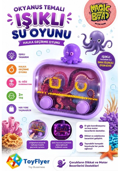 Su Oyunu Water Game Çocuklar İçin Eğlenceli Halka Geçirme Işıklı Shark 2586bc-k12moraht