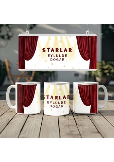 Starlar Eylülde Doğar Sahne Perdesi Ve Işıklı Kupa Bardak - Kadın Ve Erkek Doğum Günü Hediyesi Beyaz