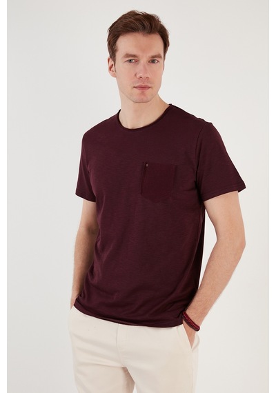 Buratti % 100 Pamuklu Slim Fit Bisiklet Yaka Cepli Erkek T Shirt 5902000 Vişne