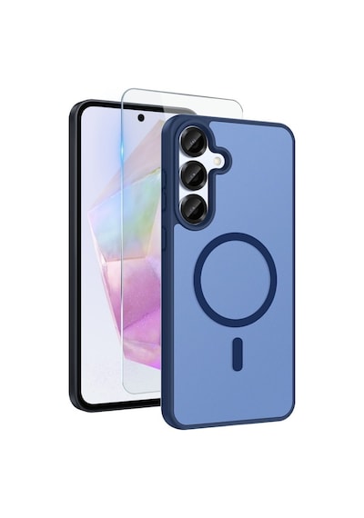 Teleplus Samsung Uyumlu Galaxy S25 Plus Kılıf Babet Translucent Mat Msafe Şarj Özellikli Kapak + Ekran Koruyucu Lacivert