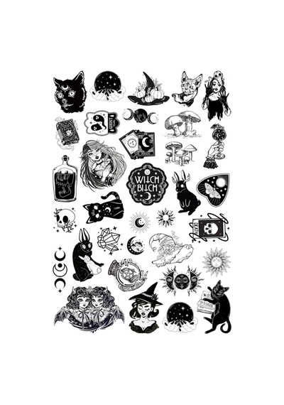 30'lu Gothic Witcher Grunge Sticker Seti - Etiket Seti Scrapbook Bullet Journal Siyah