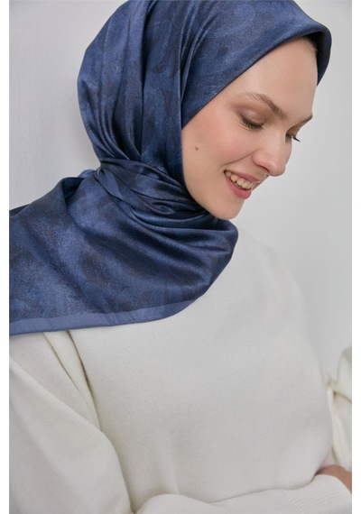 Silk Home Polyester Karışımlı Shiny Eşarp İndigo Etnik Desenli Parlak Dokulu 90x90 Çok Renkli