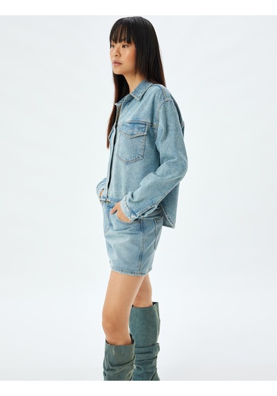 Koton Oversize Kot Ceket Klasik Yaka Cepli Düğmeli Pamuklu Açık İndigo 5wal50004md Açık İndigo Koton Oversize Kot Ceket Klasik Yaka Cepli Düğmeli Pamuklu Açık İndigo 5wal50004md Açık İndigo