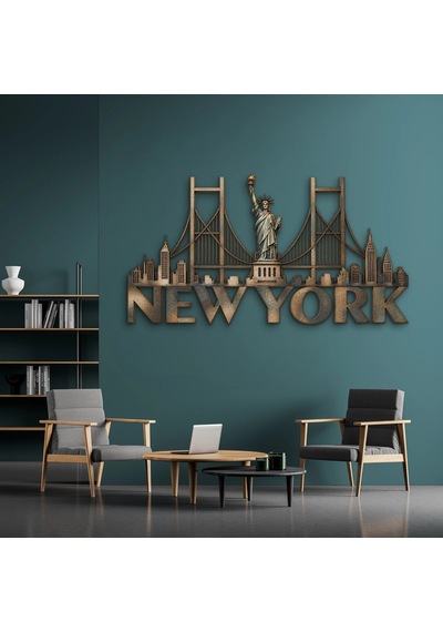 New York Ve Özgürlük Heykeli - Metal Tablo - Dec0201 100 X 54 Cm Çok Renkli