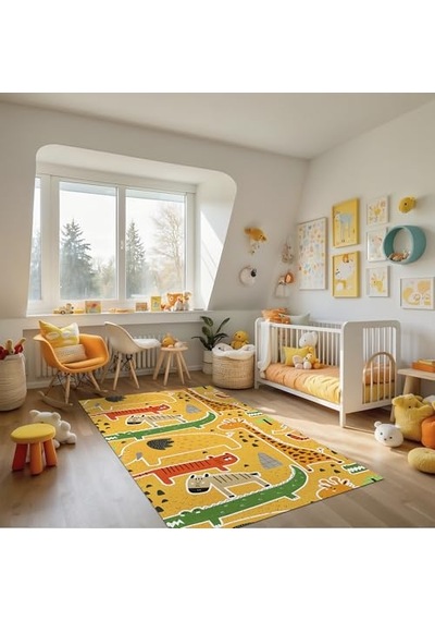 Şönil Kaymaz Pamuk Tabanlı Yıkanabilir Antibakteriyel Çocuk Halısı 160x230 Çok Renkli