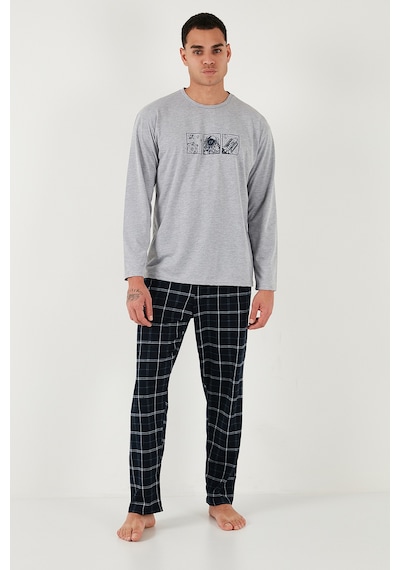 Buratti Ekoseli Pamuklu Regular Fit Yüksek Bel Bisiklet Yaka Erkek Pijama Takımı 6574000 Gri