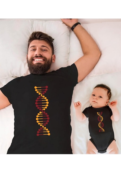 Sarı Kırmızı Dna Baba Oğul Kız Tişört
