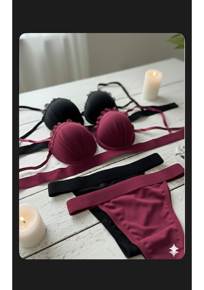 Trend Dokunuş Kadın 2'li Bordo-siyah İstiridye Model Saten Şeritli Tül Detaylı Dolgulu Sütyen Külot İç Çamaşırı Takımı Bordo - Siyah Trend Dokunuş Kadın 2'li Bordo-siyah İstiridye Model Saten Şeritli Tül Detaylı Dolgulu Sütyen Külot İç Çamaşırı Takımı Bordo - Siyah
