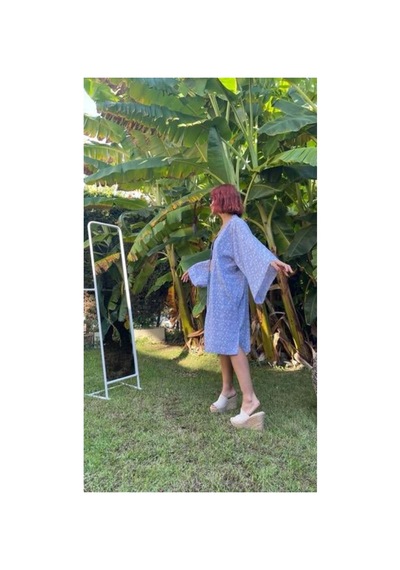 Lila Mare Pamuk Kumaşlı Handmade Homewear & Beachwear Kimono Renkli Renkli