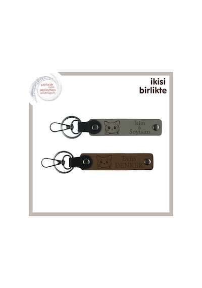 Kediyle Başlayan Birlikteliğe Özel Hatıra, Kişisel Anahtarlık Takımı, Kül Gri-açık Kahve