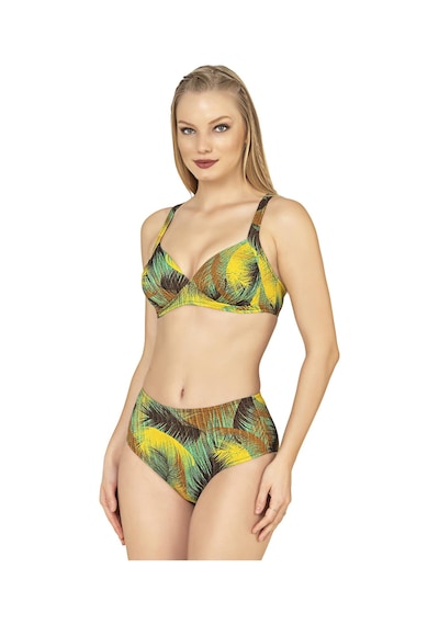 Endeep Kadın Yaprak Desenli Toparlayıcı Yüksek Bel Bikini Takımı Yeşil