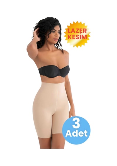 Uniquetrenders Kadın Dikişsiz Ve Toparlayıcı Lazer Kesim Yüksek Bel Paçalı Korse 3'lü Set Ten Rengi