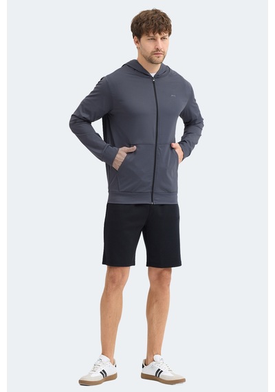 Slazenger Kelenor Erkek Kapüşonlu Cepli Koyu Gri Sweatshırt Koyu Gri