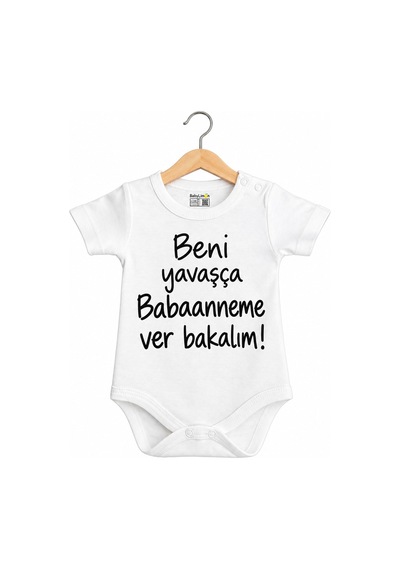 Babylimon Beni Yavaşça Teyzeme Verin Kısa Kol Çıtçıtlı Bebek Body Beyaz - 936719098 Beyaz